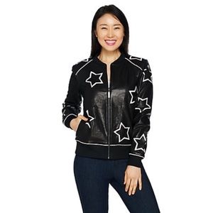 Peace Love World Star Applique Leather Jacket